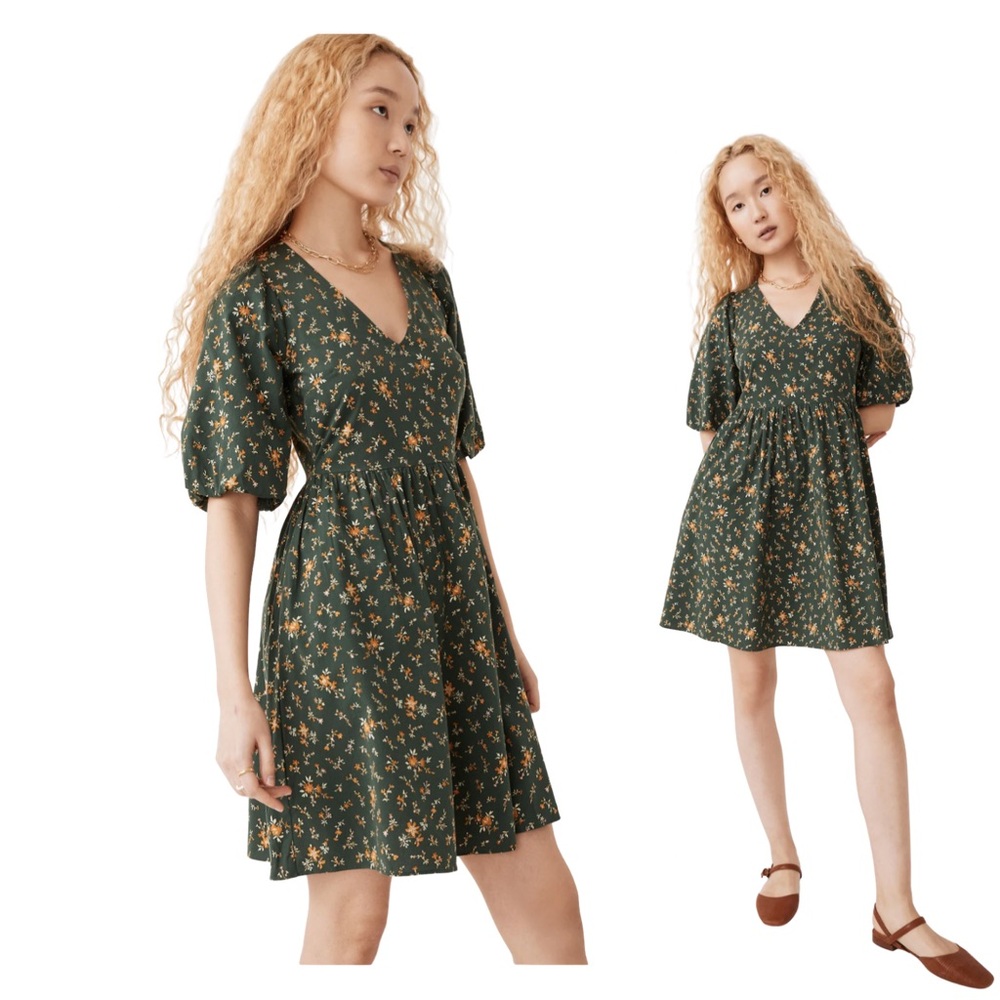 Madewell Green Floral Cabincore Poplin Dress Size 8